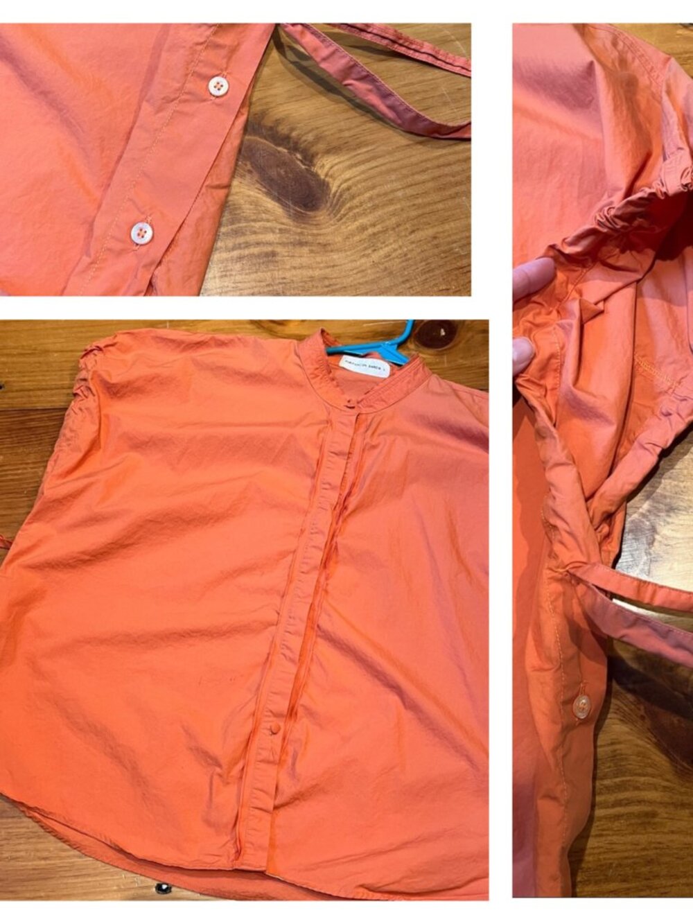 PURIFICATION GARCIA L Orange Poplin Ruched Sleeve Blouse Button Up